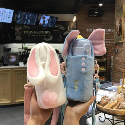 350ml/560ml Cartoon Unicorn Stainless Steel Straw Thermos Cup Girls Cute Animal Rabbit Dinosaur Vacuum Flask Mug with Cup Sleeve