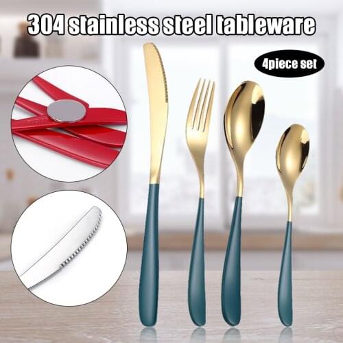 New 4Pcs/set Stainless Steel Utensils Cutter Forks Spoons Set High Polished Durable for Home Restaurant SCI88
