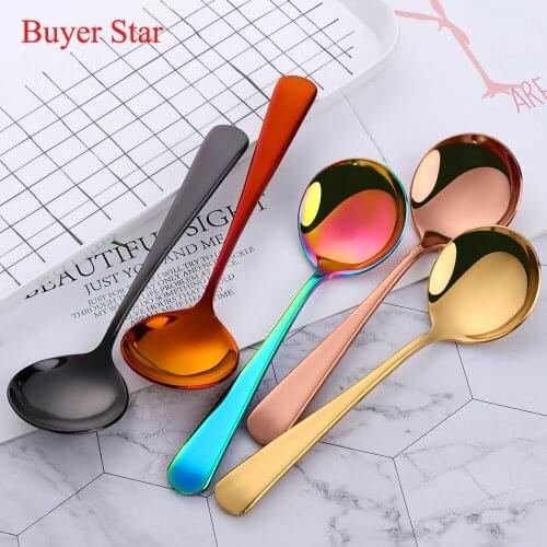 6PCS/lot Colorful Soup Spoon 410 Stainless Steel Dinner Spoon With Short Handle Dessert Spoon For Kitchen Tableware Coffee Scoop