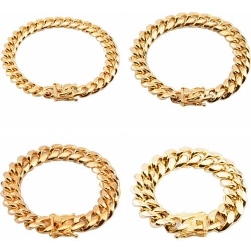 7-11 Inches Custom Size Gold Color 10/12/14/16/18mm Wide Miami Curb Cuban Link Chain Bracelet Stainless Steel Jewelry