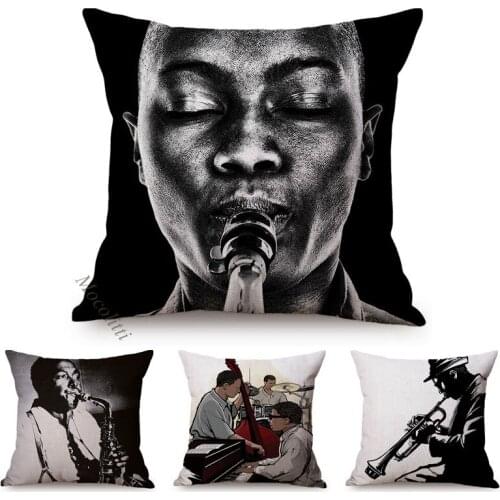 Afro Music Artist Jazz Trumpet Player Pattern Design Throw Pillow Case African Passion Home Decoration Sofa Chair Cushion Case