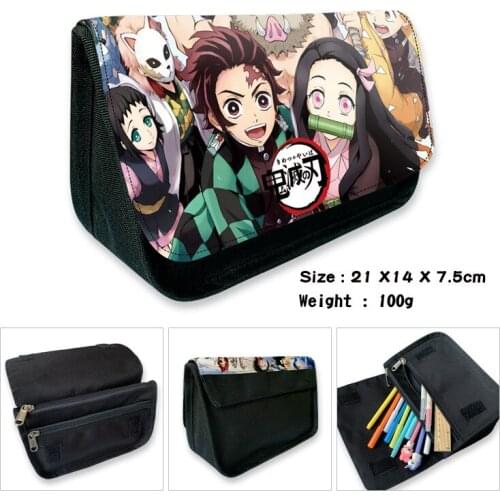 Anime Demon Slayer Demon Slayer Tanjirou Multifunctional Double-layer Zipper Pencil Case Wallet Storage Bag Student Pencil Case
