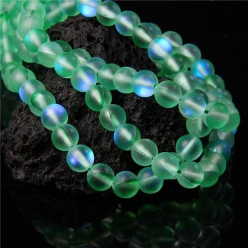 Green Austria Crystal Glitter Moonstone Beads Round Loose Spacer Beads For Jewelry Making DIY Chrams Necklace Bracelet 6 8 10mm