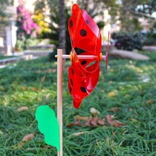 E7CB Wood Bee beetle Windmill Wind Spinner Pinwheels Home Garden Yard Decoration Kids Toys