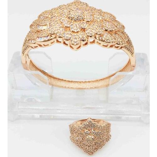 Travel partys new three-color gold bracelet for Africa dubai women ring collection cubic zirconia copper bracelet wedding set