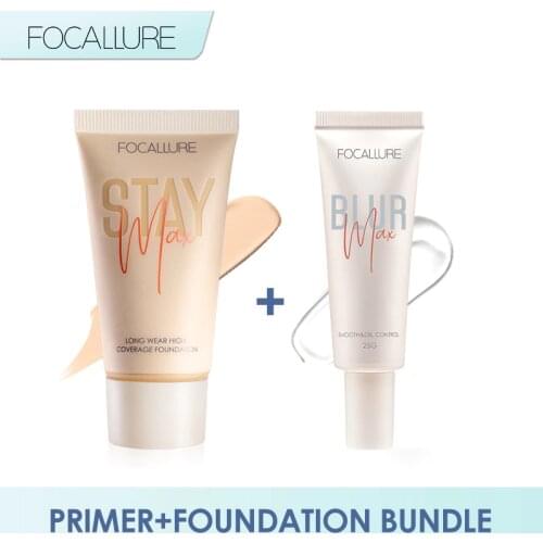 FOCALLURE 2 Pcs Makeup Set Pore-Blurring Primer and Matte Foundation Base Cosmetic Facial Lightweight Matte Finish