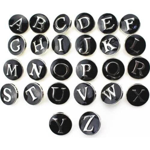Hot selling 52pcs/lot black alphabet A-Z letter snap button charms for alloy snaps bracelets/pendant fit button jewelry
