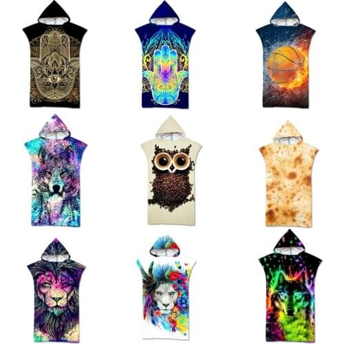 Microfiber Geometric Printed Changing Robe Poncho With Hooded Beach Towel For Swimming Surf Bath Towels Compact Bathrobe