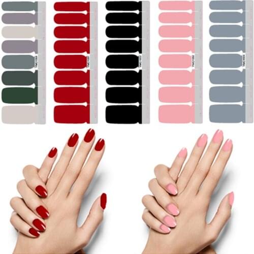 16 Tips/Sheet Nail Art DIY Full Cover Self Adhesive Stickers Polish Foils Tips Wraps Solid color Shiny Nail Decals Manicure
