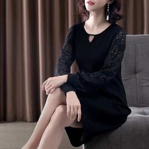 KMETRAM Spring Autumn Dress 2020 Vintage Long Sleeve Mini Dress Women Black Lace Dress Ladies Dresses Plus Size Vestidos NN3162