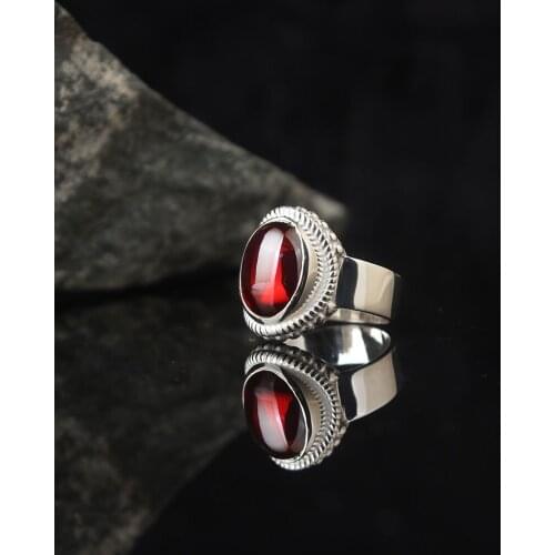 Red Zircone Traditional Turkish 925 Sterling Silver Special Craft Handmade Signet Rings Jewelry Gift From Turkey for Women Men