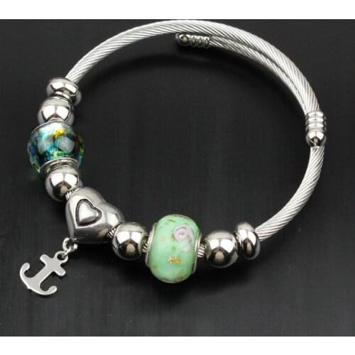 Hot Selling Bracelet Female Anchor Metal Titanium Steel Heart-Shaped Retro Smearing Custom Stainless Steel Open Bracelet