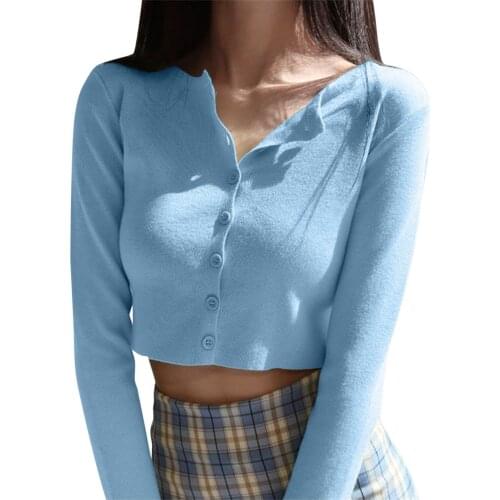 Korean Fashion Woman Sweater Fashion Round Neck Knitted Short Shirt Open Front Fine Sleeve Top 2021 Sexy Sweet cardigan mujer