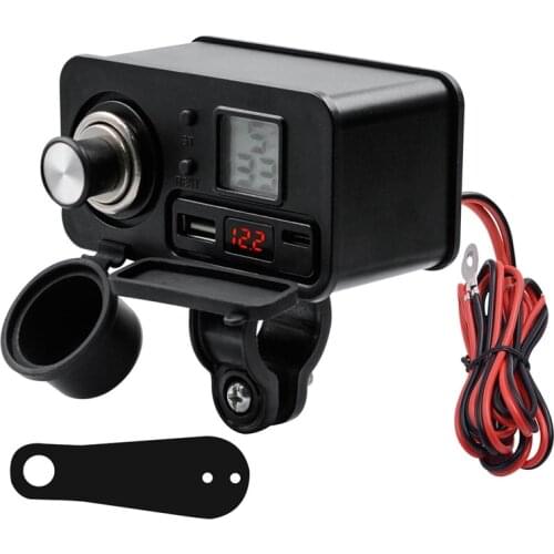 Motorcycle 12V USB Socket Kit Motorcycle Supplies Waterproof Charger Adapter + Switch Voltage Display