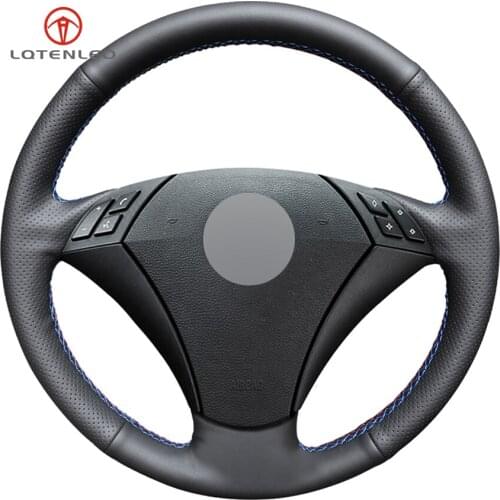 LQTENLEO Black Genuine Leather DIY Car Steering Wheel Cover for BMW E60 E61 520i 520li 523 523li 525 525i 530 530i 535 545i