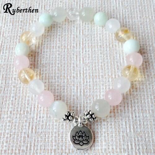 Ruberthen New Design A Grade Moonstone Women’s Bracelet Lotus Yoga Mala Bracelet Rose Crystal Energy Protection Jewelry