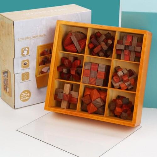 Educational Shape 3D Wooden Puzzle Brain Teasers Kongming Locks for Adults Teens Matching Jigsaw Puzzle Early Learning Jigsaw