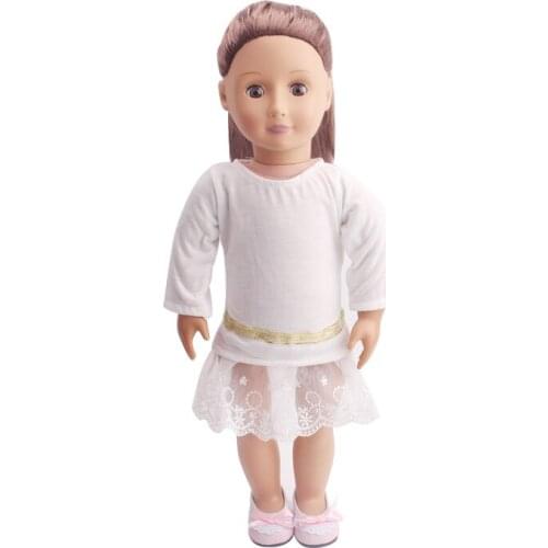 Doll clothes Simple long-sleeved white dress toy accessories 18 inch Girl doll and 43 cm baby doll c229