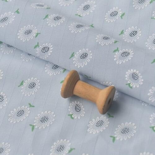 One meter High quality Fiber cotton tissu Light grey blue white floral print sewing Top pants robe tea table cloth DIY material