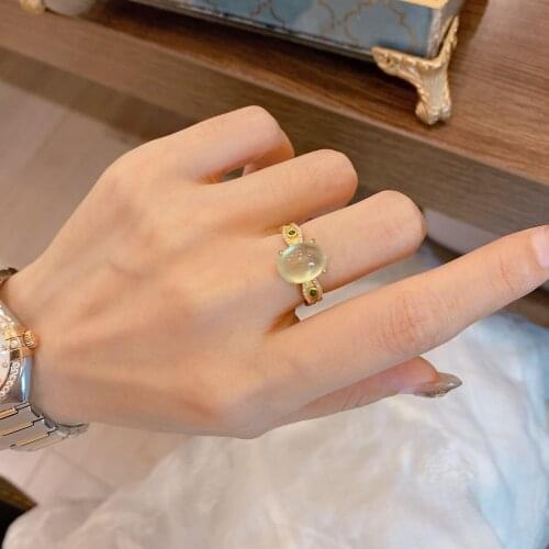 Original new silver inlaid natural chalcedony egg round opening adjustable ring elegant charm creative female jewelry
