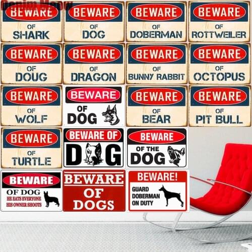 Beware of Dog Vintage Metal Tin Sign Home Decor Pub Cafe Club Bar Plates Dragon Doug Wall Decoration Poster Art Painting A945