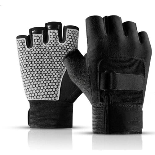 QUESHARK Black Gym Gloves for Men Anti-slip Shockproof Palm Sports Fitness Weightlifting Crossfit Dumbell Half Finger Gloves