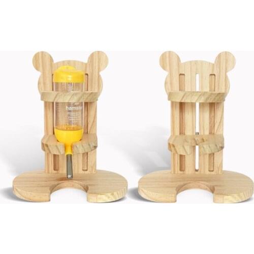 Fully Open Design Guinea Pig Wooden Water Bottle Stand Adjustable for Guinea Pigs Chinchillas Squirrel Ferrets Hedgehogs