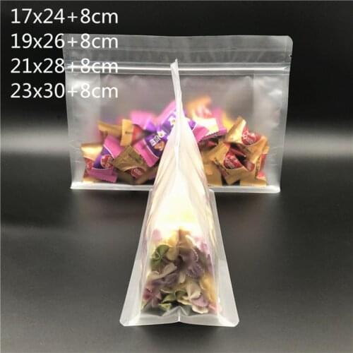 50Pcs Self Sealing Zipper Stand up Bag Wide Mouth Eight Sides Transparent Frosted Plastic Packaging Bags Food Self-sealing Bag