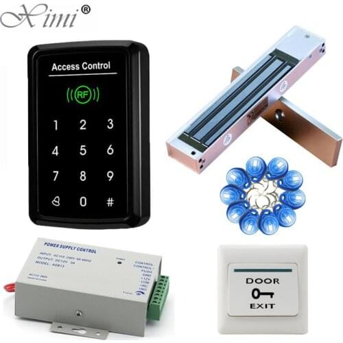 Touch Keypad 1000 User Door Access Control System With 125KHZ RFID Card Reader+Power Supply+Magnetic Lock+ Exit Button+Key