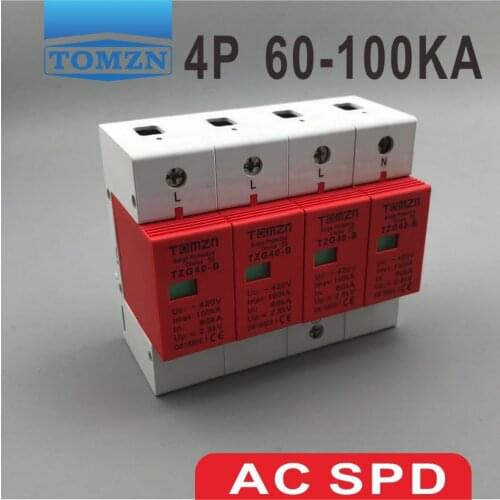 AC SPD 3P+N 60KA~100KA B ~420VAC House Surge Protector Protective Low-voltage Arrester Device
