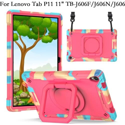 Shoulder Strap Shockproof Silicone PC Portable Rotating Stand Case for Lenovo TabP11 Tab P11 P 11 TB J606 606F J606N J606F Cover