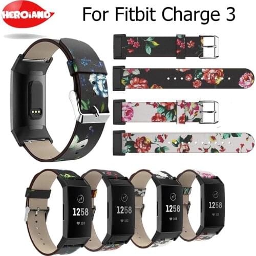 Replacement printingfor Fitbit Charge 3 Bands Leather Straps Band Interchangeable Smart Fitness Watch Band With Stainless Frame