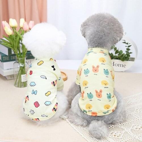 Spring and Summer New Cartoon Print Dog T-shirt Simple Pet Dog Shirts Pomeranian Small and Medium-sized Dogs Dog Clothes