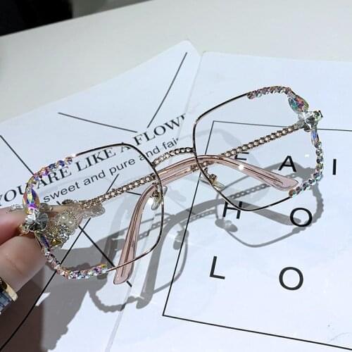 High Quality Blue Light Blocking Glasses Luxury Rhinestone Reading Glasses Eye Protection Eyeglasses