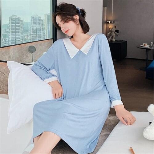 Explosive homewear 2020 autumn new ladies nightdresses elegant nightgown cotton bathrobe pure color sexy sleepwear пижама