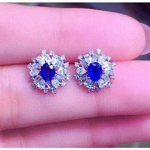 Y406 Sapphire Earrings Stud 18 K Gold Jewelry 100% Natural 0.78ct Royal Blue Sapphire Gemstones Stud Earrings for Women