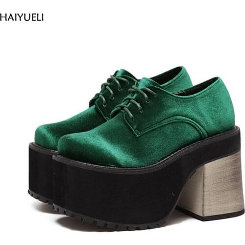 Womens Shoes Fashion Punk Rock Platform Heels Ankle Boots Green Thick Heel Boots Motorcycle Style Platform Heels Shoes