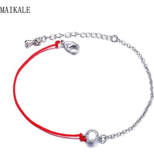 MAIKALE Simple Red Rope Bracelet Cubic Zirconia Beads Alloy Handchain Friendship Bracelets & Bangles for Women Jewelry Gifts