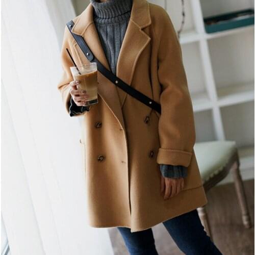 2020 Women Solid Long Overcoat Elegant Warm Outwear Lapel Fashion Baggy Woolen Coat Jacket Winter Ladies Plus Size 4XL L118