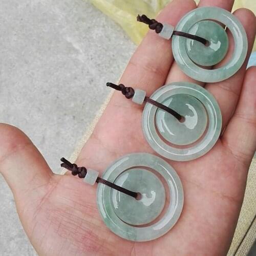 Women Donuts Necklace Pendants Natural Myanmar Jadeite Jade Round Circle Peace Buckle Pendant Gift for Female Fine Jewelry