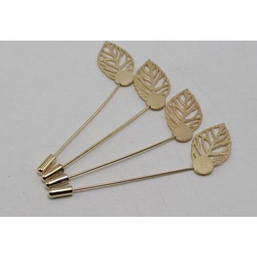 10 Golden Metal Suit Chest Leaf Leaves Brooch Lapel Pins For Wedding Craft DIY