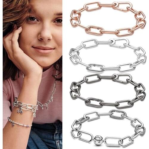 100% 925 брелок Silver Pan Bracelet Snake Chain Pattern Circular Clasp Bangle Fit Women Bead Charm Fashion Jewelry