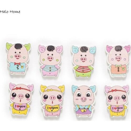 30pcs PIG Shape Cute Wood Buttons for Sewing Cloth Scrapbooking Crafts Home Card Making Accessories Decor DIY 25x17mm
