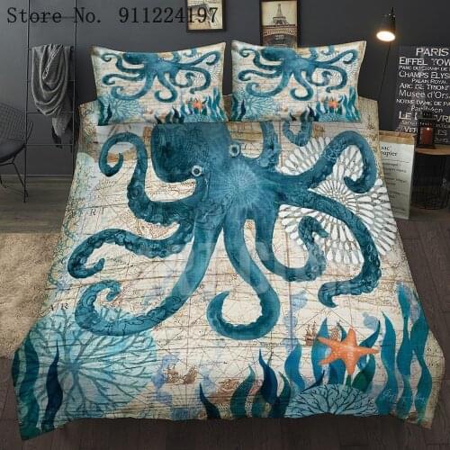3D Printed Bedding Set Sea Life Octopus Duvet Cover Set Pillowcases Comforter Bed Set Double Twin Single Bedclothes Home Textile