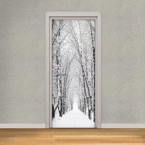 3D Winter Walk in Snowy Park Door Mural Wallpaper mural Wall Print Decal Wall Deco Wall Mural Photo self adhesive door wrap