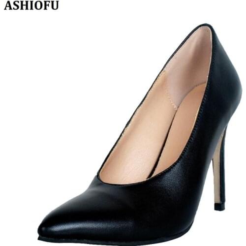 ASHIOFU Handmade Ladies High Heel Pumps Real Photos Party Prom Dress Shoes Slip-on Daily Wear Fashion Casual Court Shoes