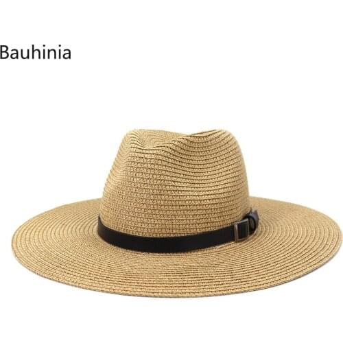 Bauhinia 10CM Wide Brim Beach Hats For Women Men Summer Large Straw Sun Hat Casual Panama Jazz Hat