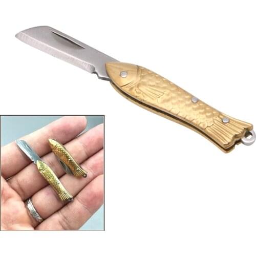 Fish-shape Keyring Pocket Keychain Tactical Small Folding Folder Knife Brass