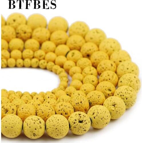 BTFBES Light Yellow Rubber Paint Natural Volcanic Lava Stone Beads 4 6 8 10 12MM Round Spacer Loose beads For Jewelry Making DIY
