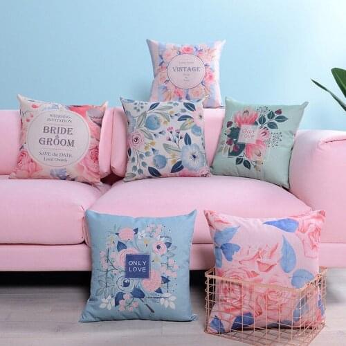 Printed 18'' Pillow Case Throw Pillowcase Cotton Linen Printed Pillow Covers for Office Home Textile